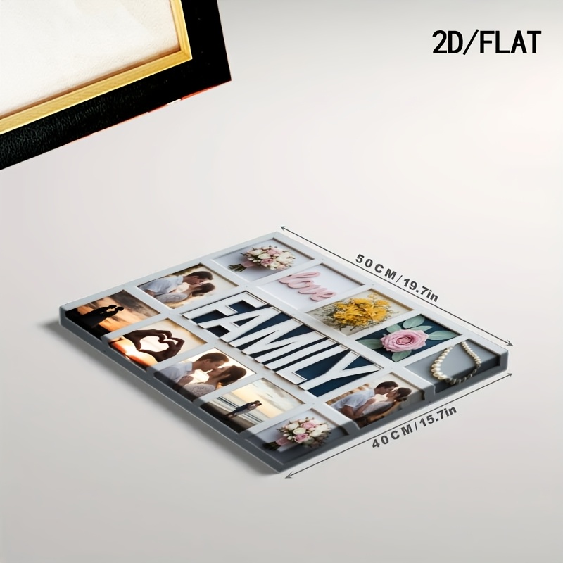 E-shop 2D Flat, 2D Flat, 2D/FLAT / 1 Stück 2D Flat Benutzerdefiniert Bedrucktes Gemälde, Familienfotos Collage mit "FAMILY" Thema, mit Blumen- und
