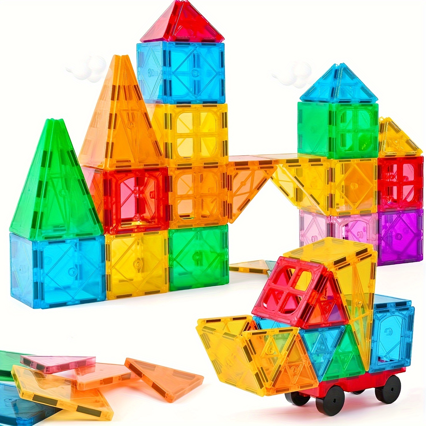 

Magnetische Bausteine, 50pcs Konstruktion Bauen Set Bunte Magnetbausteine Fur Kinder Ab 3+ Jahren, Magnetspielzeug Starterset Mit 1 Auto Für Kinder Geburtstag Geschenk