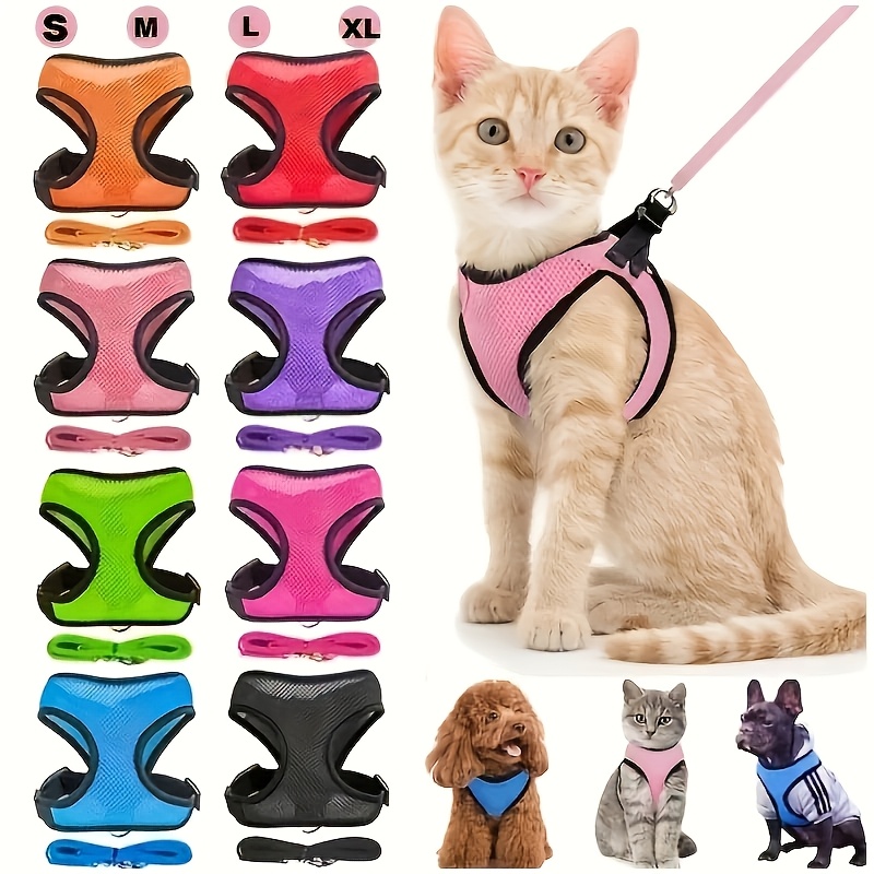 

Adjustable Pet Harness And Leash Set In Blue & Pink - Breathable Mesh, For Small To Medium Dogs And Cats, Ideal For Walking