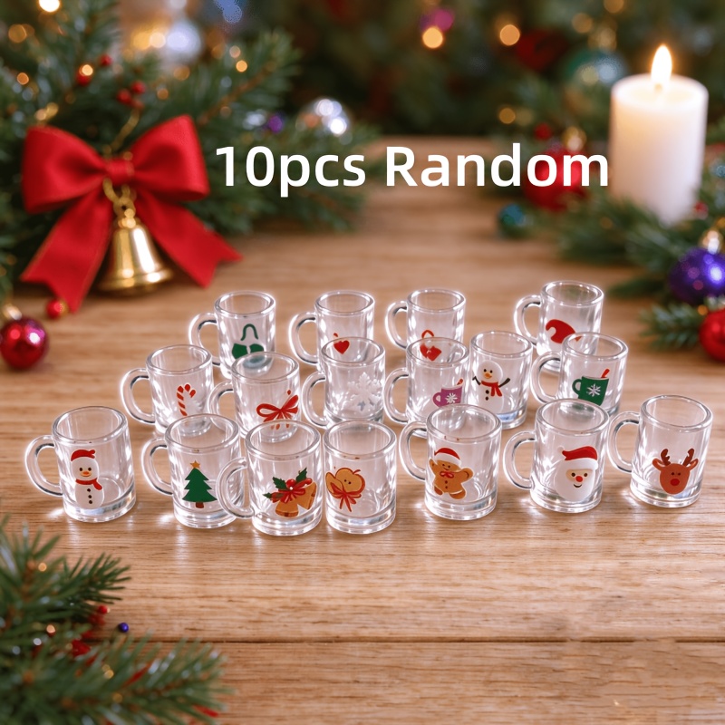 TEMU 4/6/10pcs Random Style Christmas Mini Cups, Miniature Cups, Special Christmas Gifts, Christmas Dollhouse Kitchen Accessories Decoration, Props,
