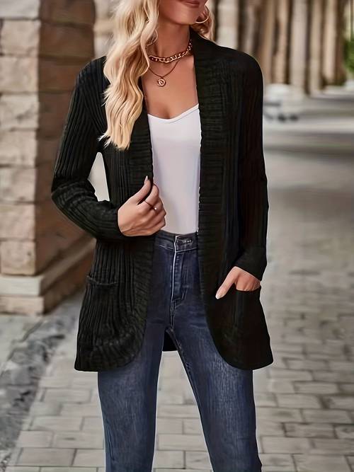 plus size womens plus size elegant long sleeve cardigan open front casual fashion with pockets medium stretch versatile style machine washable