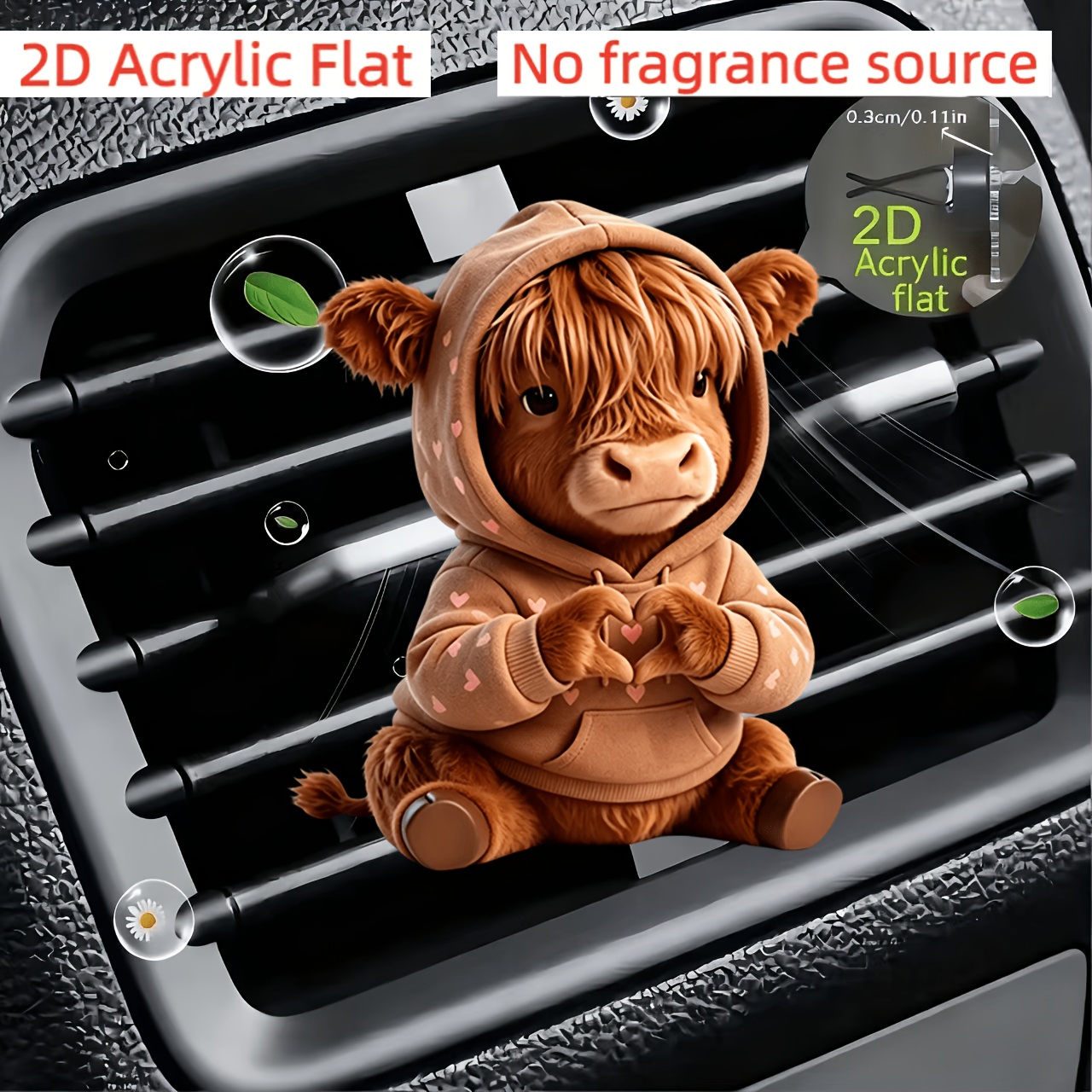TEMU 2d Flat, Cute Bull Heart Car Air Outlet Clip Decoration, "no Fragrance Source", With Double-layer Sponge Sheets, Car Air Freshener, Can Add