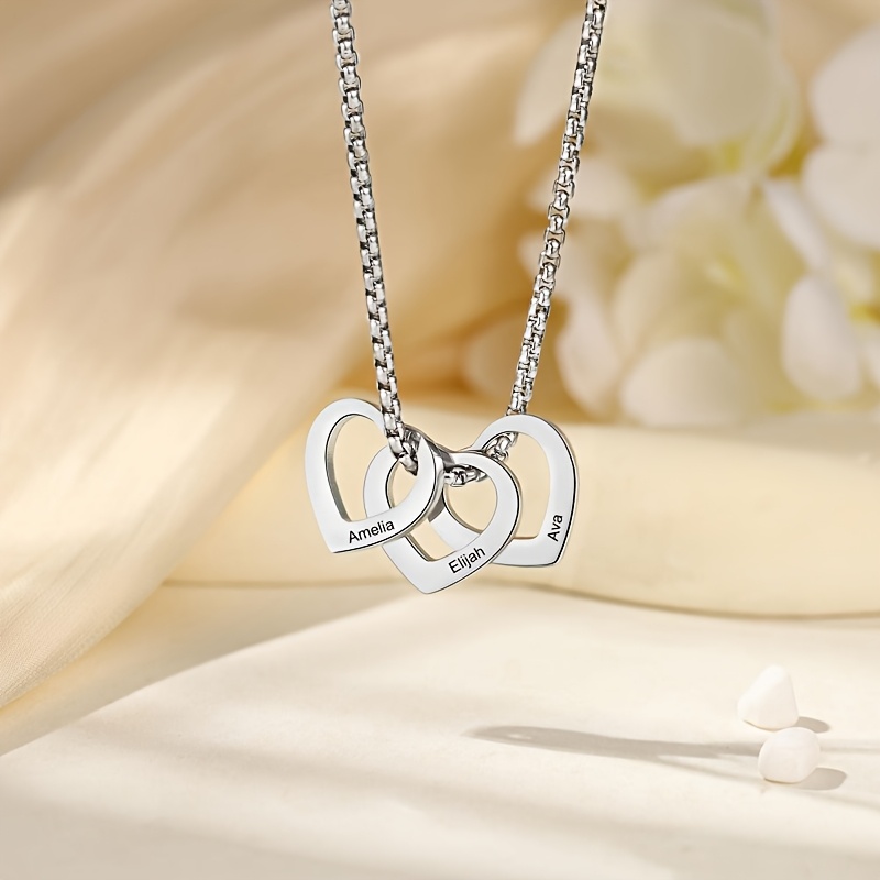 TEMU 1pc Custom Name Necklace, Personalized Multi-heart Pendant 304l Stainless Steel Plated Jewelry, Exquisite Love Letter Necklace, Gift For Mother