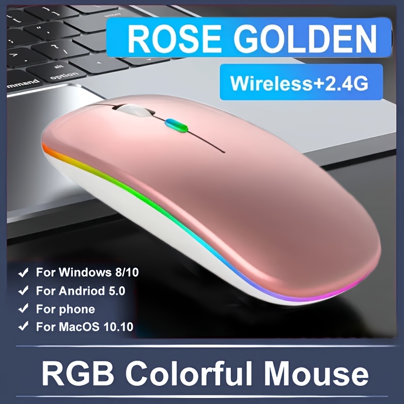 Wireless Portable Office Mute Wireless Mouse for Phone Tablet Laptop Computer Office Entertainment, Rechargeable Wireless 2.4G Dual Mode Mouse, Ergonomic RGB Ultra Thin Wireless Mouse, Type C Charging Interface, 4 Buttons, Compatible with Multiple Sy