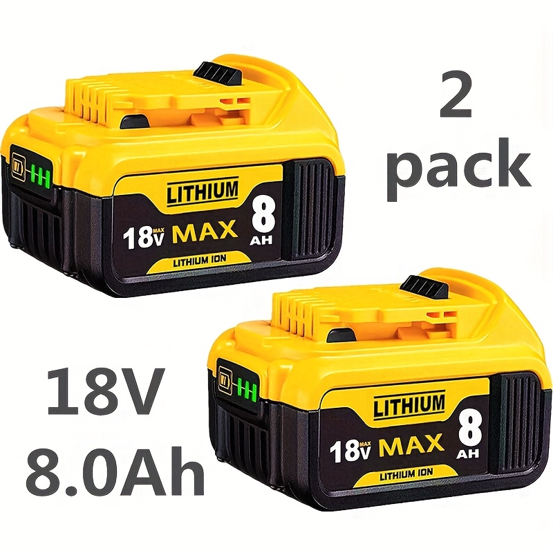 TEMU 2-pack 8.0ah Equivalent Lithium Ion Batteries For 20v , Compatible With Dcb208, Dcb207, Dcb206, Dcb204, Dcb203, Dcb201, Dcb200 - Fits All 20v