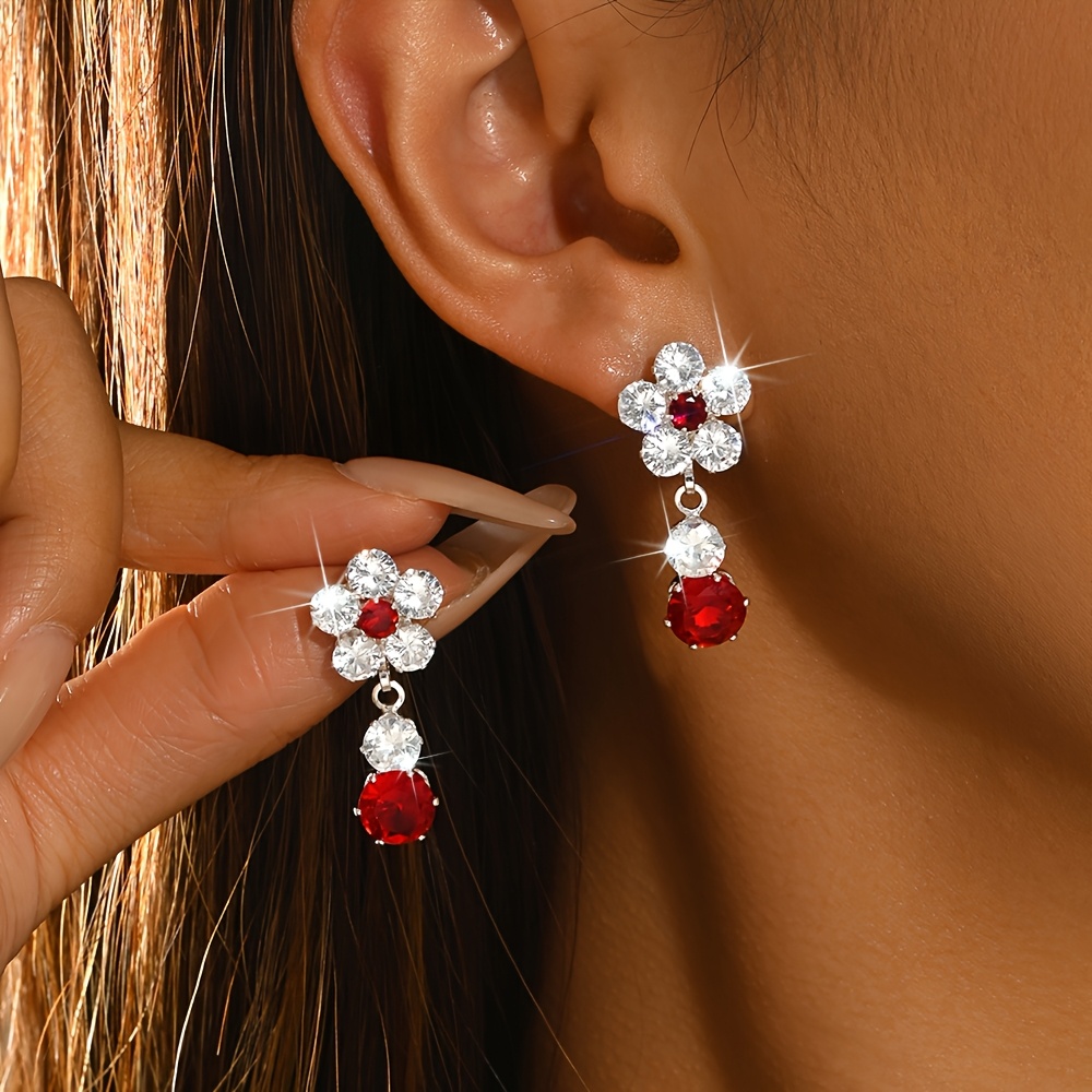 TEMU 1 Paire de Boucles d'Oreilles Pendantes de Fleur avec Strass, Bijoux d'Oreilles Étincelants, Accessoires pour Femmes pour , Fiançailles et Noël