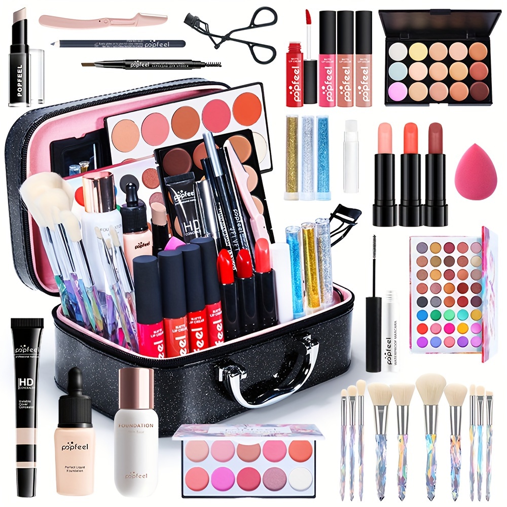 Kit de maquillaje profesional Conjunto completo de cosméticos con  estuche fundas para HDD lápiz labial de ojos, c