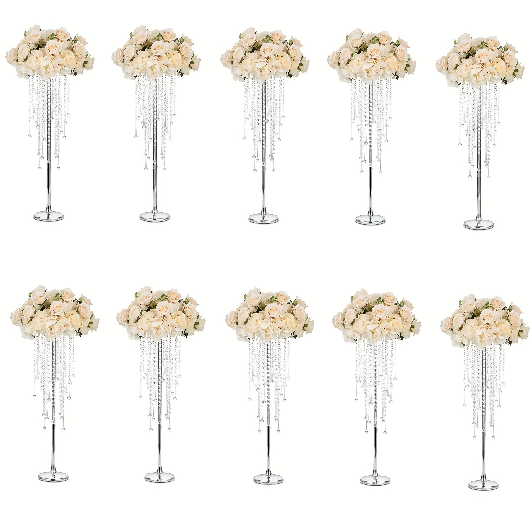 Tall Vase For Wedding Center Table - 29.5 Inch Tall Vase With Crystal Chandelier, Used For Center Table Decoration, Golden Belongs To The Wedding Flower Stand, Reception, Party, Event, Home