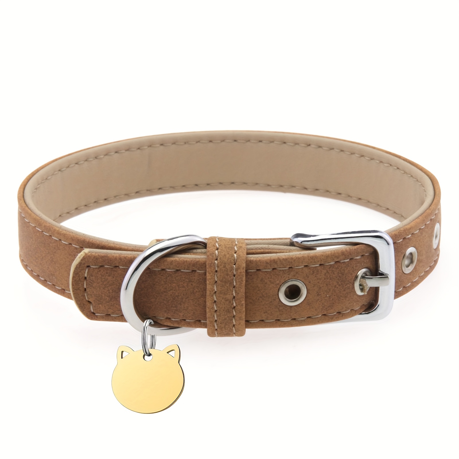 TEMU 1pc Of Summer New Personalized Matte Texture Collar Leash, Synthetic -resistant Vintage Cat Neck Collar Pet Accessory, Fashionable Adjustable
