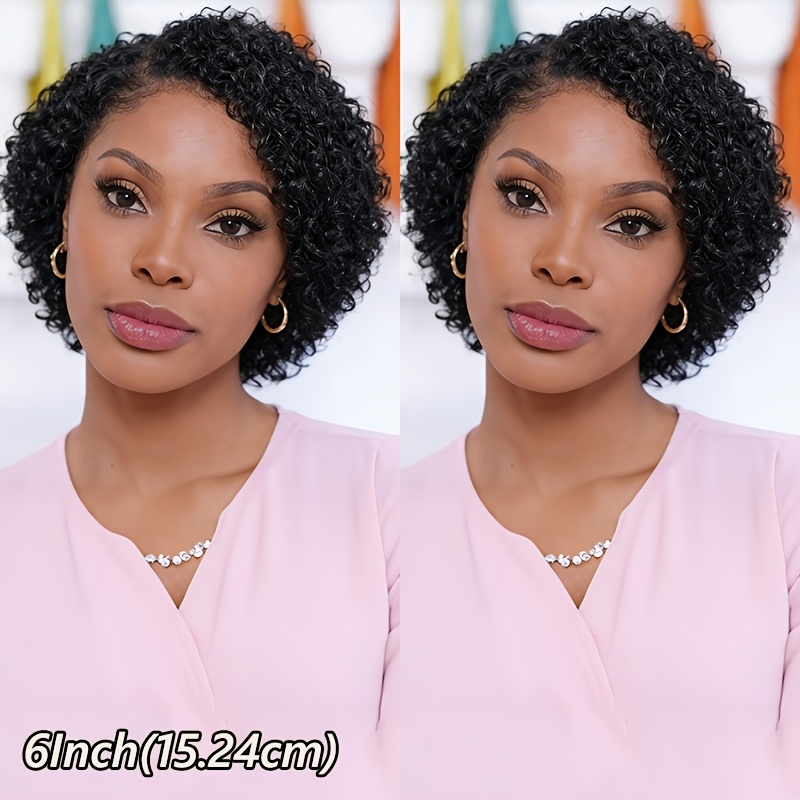 Image of Curly Cut Lace Front Wig Designed For Women - 13x4x1 T-part, Made From Brazilian Human Hair, With 180% Density, Featuring A Pre-plucked Hairline, In A Short Bob Style