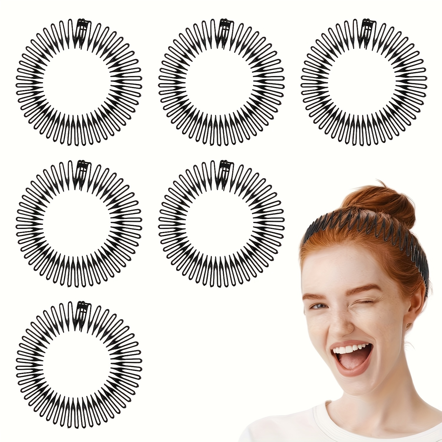 TEMU 6 piezas de peine elástico con dientes para cinta para el cabello, cinta para el cabello flexible de plástico con dientes para peinar el cabello