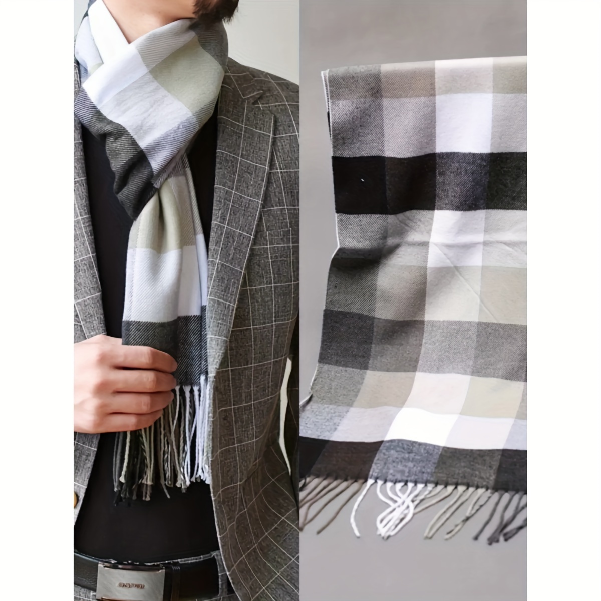 Cozy British-Inspired Plaid Scarf - Imitation Cashmere, Thick & Warm for Autumn/Winter, Perfect Couple's Gift, Colorful, Korean Version details 8