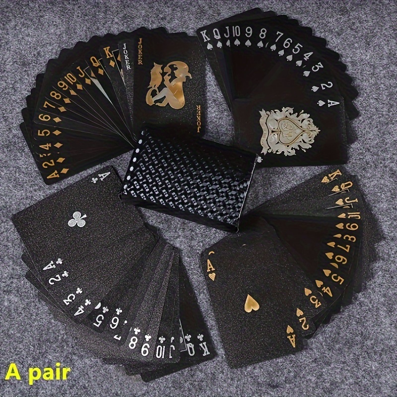 TEMU Black Plastic Playing Cards Set, Waterproof & Flexible, With Box, Standard Deck, Ideal For Party, Halloween/thanksgiving/christmas Gift, Adult