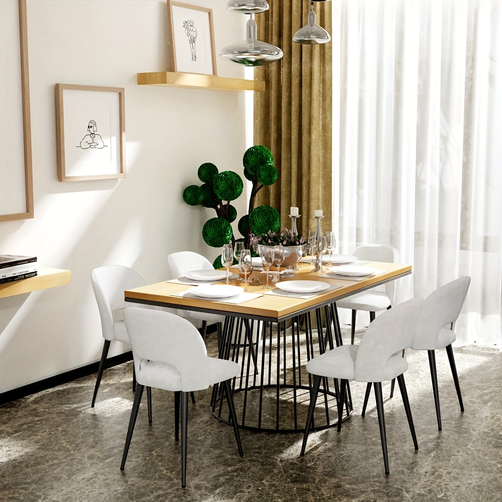 Image of Set Of 6 Velvet Dining Chairs, Soft And Cozy For Dining Or Kitchen, Featuring Metal Legs, Color