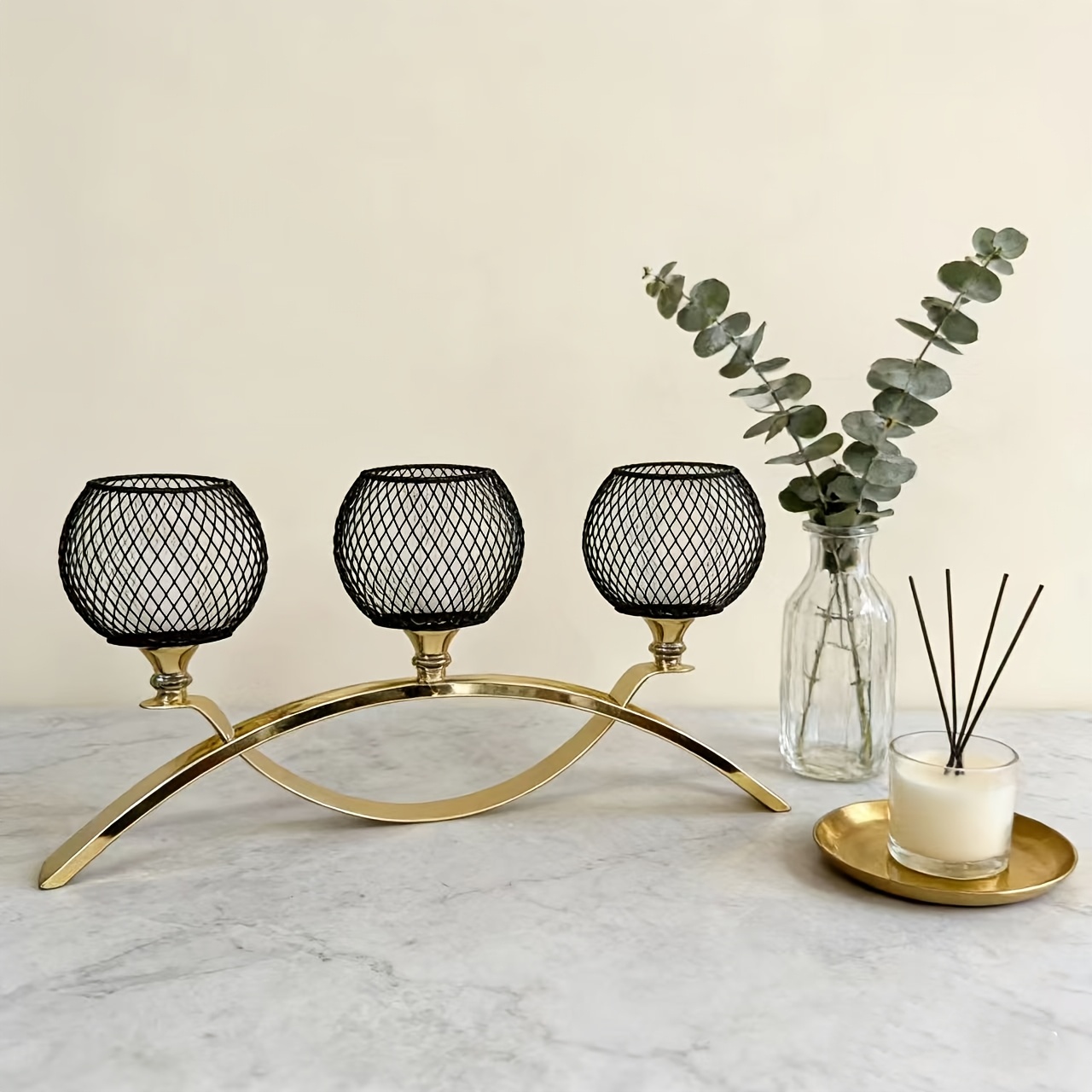 3-Arm Metal Candle Holder Suitable for Center Table Decor, Home Decor, Weddings, Banquets, Parties, Anniversaries, Christmas Decorations