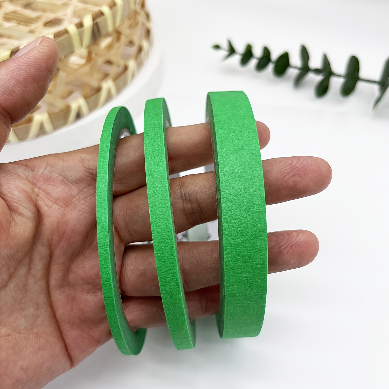 Image of 3/6 Rolls Green Painter's Tape - 3mm To 13mm Width 787.4 Inches Per Roll - High-quality Removable Stacked - Ideal For Diy Enthusiasts Crafters Nail Artists Hobbyists