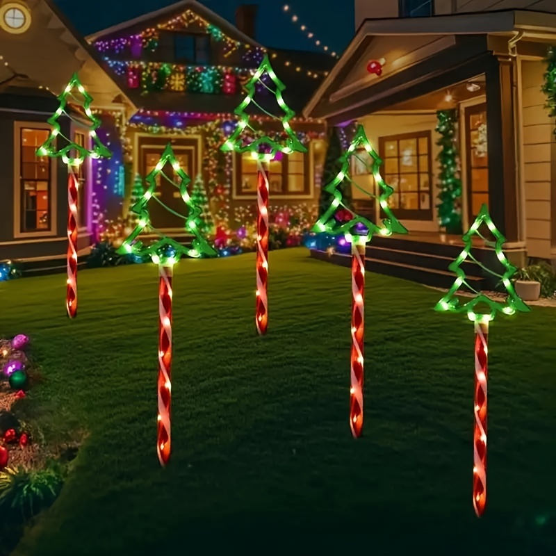 HuaMuDM 2 Pezzi Luci Natale Esterno Solari, Albero di Natale con Luce Solare per Esterni, Luci da Esterno Giardino Solari de Albero di Natale, per Prato,Patio, Cortile, Regali