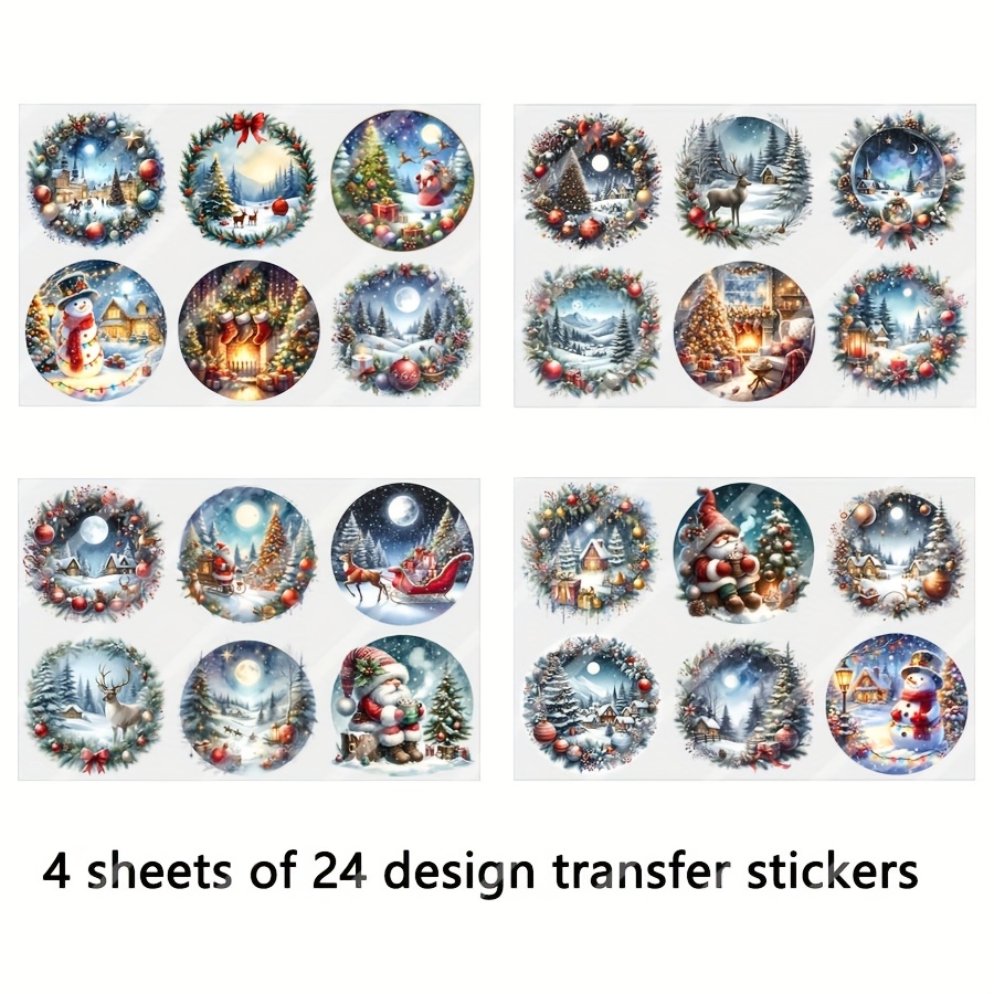 TEMU Lot de 4 UV DTF DIY ronds avec de Noël d'hiver pour décoration, adaptés aux mugs, tasses à café, verres, vases, ordinateurs portables, étuis de