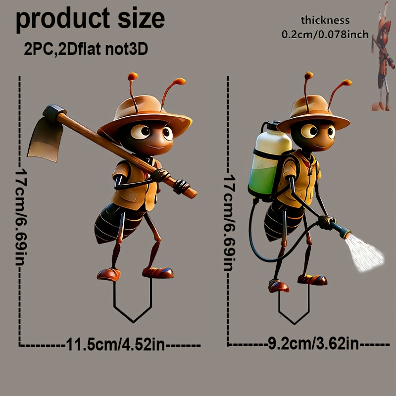 E-shop 2D Flat - 【2D Flat】 2D Flat - [2D Flat] 2D Flat Druck, Garten, Bonsai Erdloch Dekoration, 2 niedliche und fleißige Ameisen, Acryl Garten