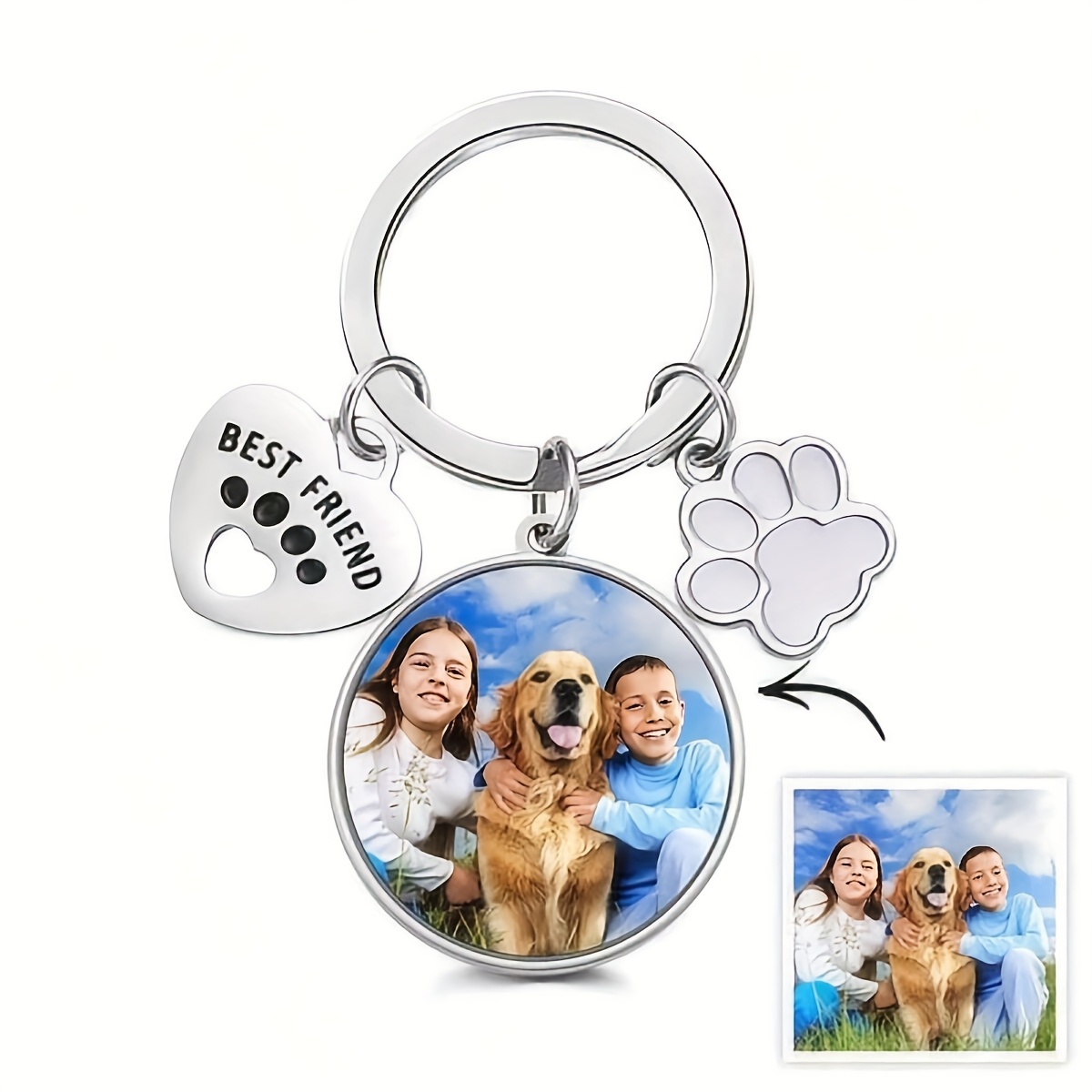 TEMU Customized Convex Glass Photo Keychain, Time Gem Keychain, Best Friend Pet Gift, Custom Bag Pendant
