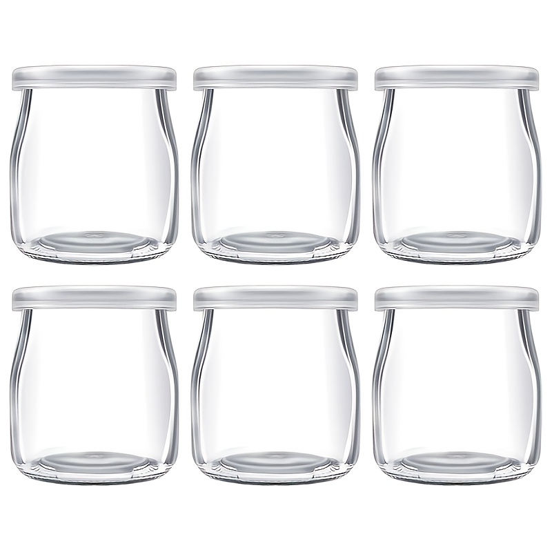 TEMU 6pcs 7oz/200ml Plastic Lid Yogurt Pudding Glass Jars With Lids, Reusable Mini Transparent Glass Bottles For Overnight Oats, Spices, And Jam