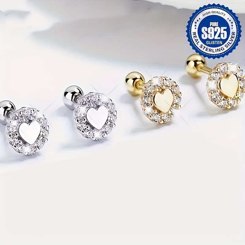 

A Pair Of 2pcs, Shining 925 Sterling Silver, Simple Yet Elegant Design, Hypoallergenic Jewelry, Heart-shaped Twisted Earrings For Women, New Fashionable And Unique Cartilage , Dates And Accessories.