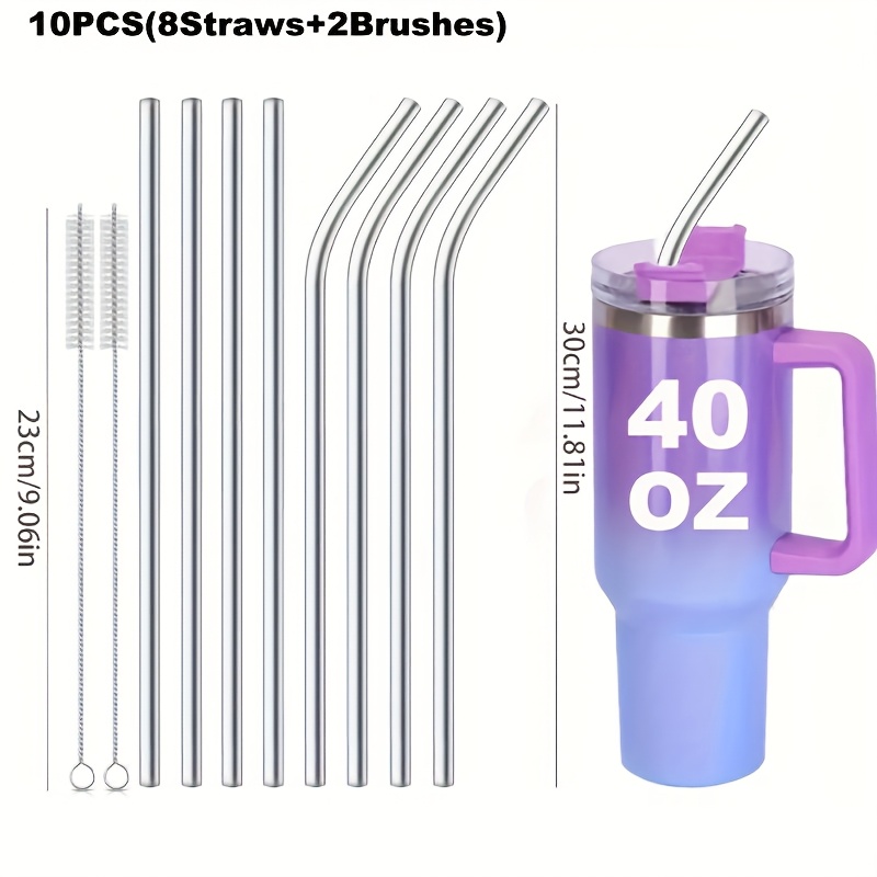 TEMU 5/10 Replacement Straws, Suitable For 40-ounce Cup Additions, Food-grade Stainless Steel Long Straws, Reusable , Compatible With 40-ounce Glass