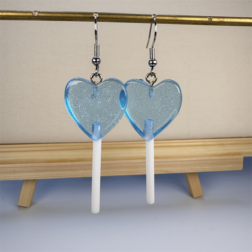 candy color heart shape lollipop dangle earrings   resin jewelry valentines day gift for lovers details 5