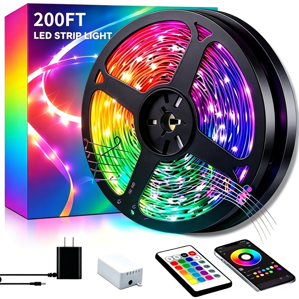 TEMU 24v Led Light Strip 200 Feet (2 Rolls 100 Feet), With Application And Remote Control, Home Decoration Music Color Changing Light Strip, Suitable