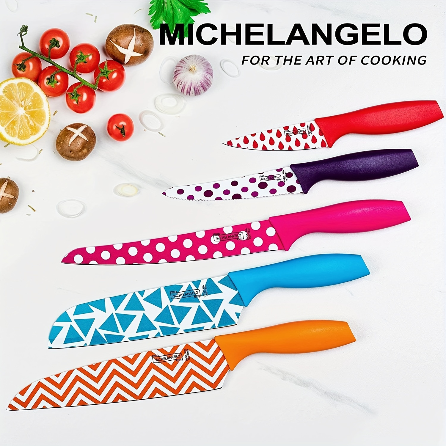 

Kitchen Knife Set 10 Piece, Rainbow Knife Set For Kitchen 5 Knives And 5 Knife Covers, High Carbon Stainless Steel Kitchen Knives Set