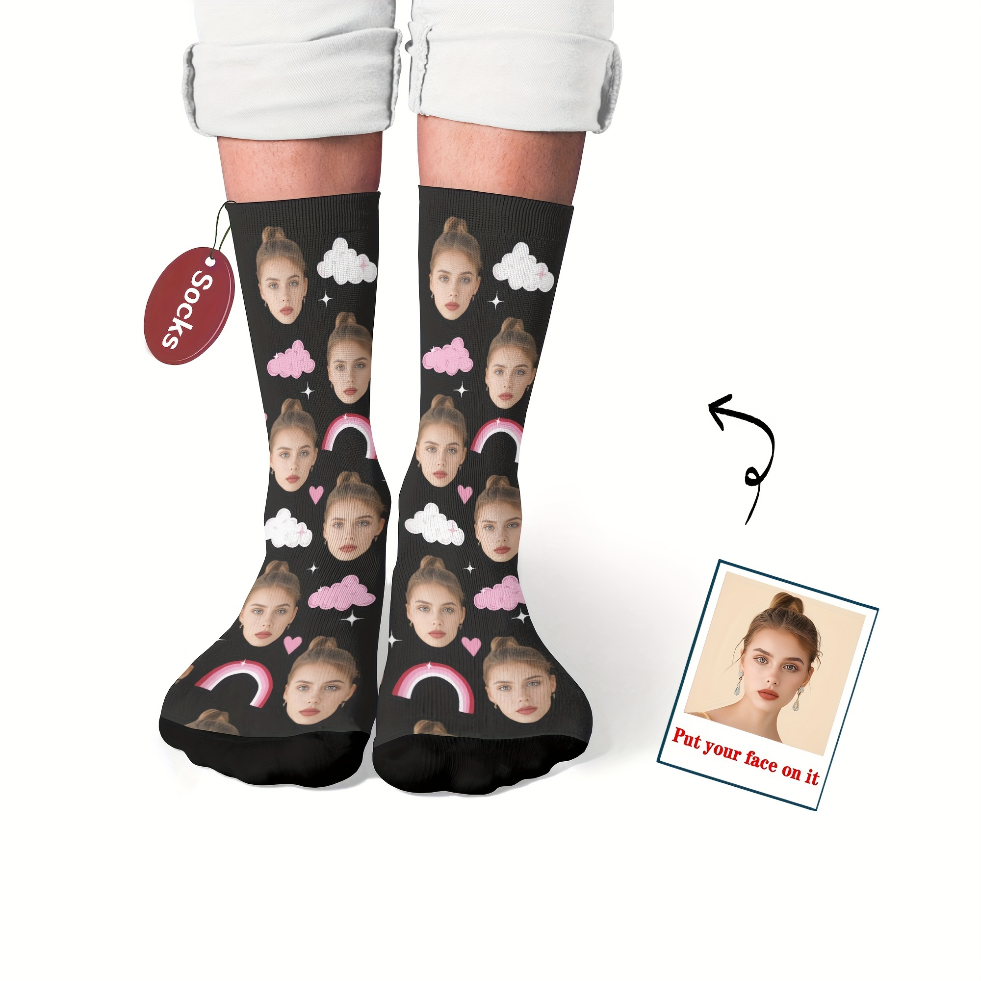 Custome Face Socks, Personalized Funny Gift Socks With Photo Customized, Novelty Trendy Crew Party Present Socks For Men Women