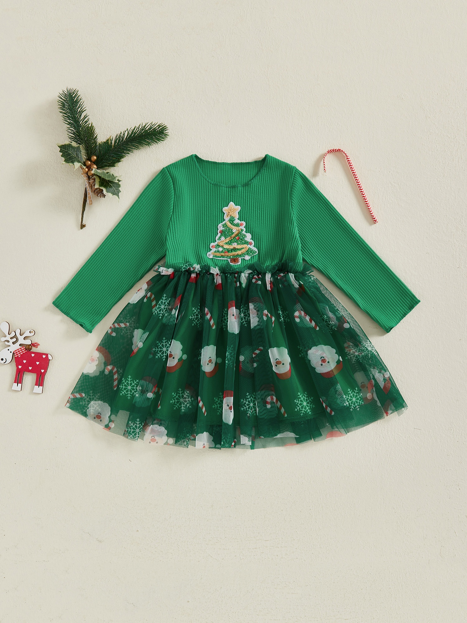 green sleeveless sweater dress Emerald Green Tiered Long Sleeve Dress with Collar — Cotton Girls Dress main image 1