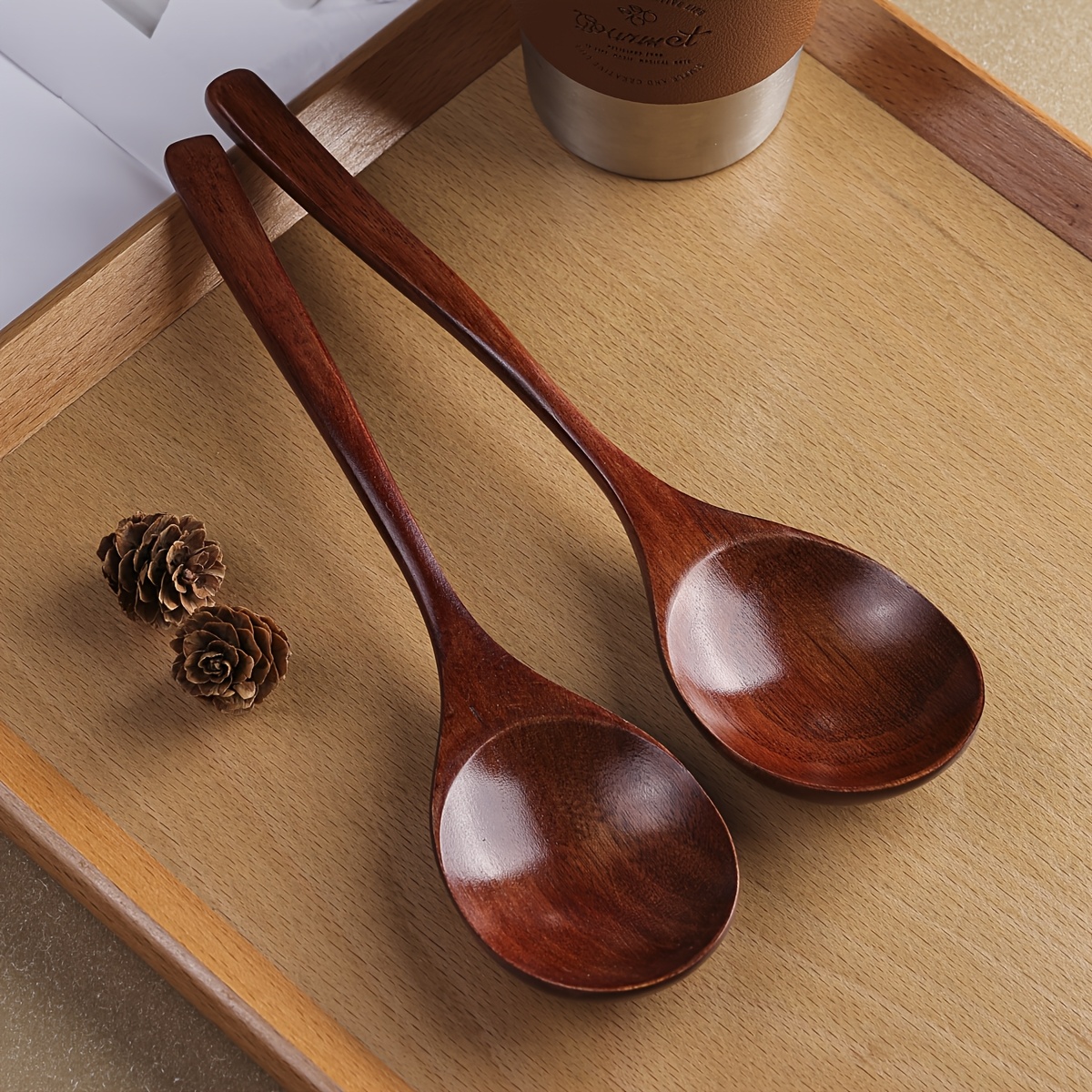 TEMU 2-pack Large Nanmu Wooden Spoons | Dinner And Soup Spoons With Varnished End