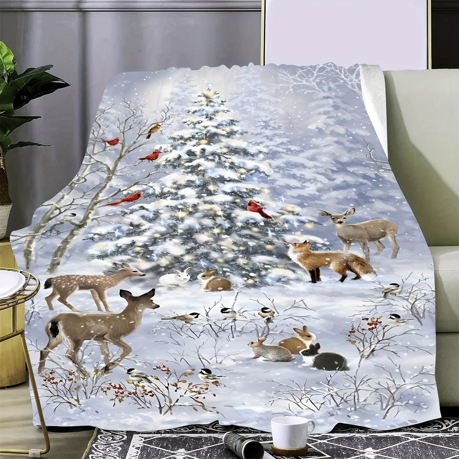 

- Flannel Blanket Christmas Elk - Throws For Sofa & Bedroom Decor, For , Brushed Fleece For