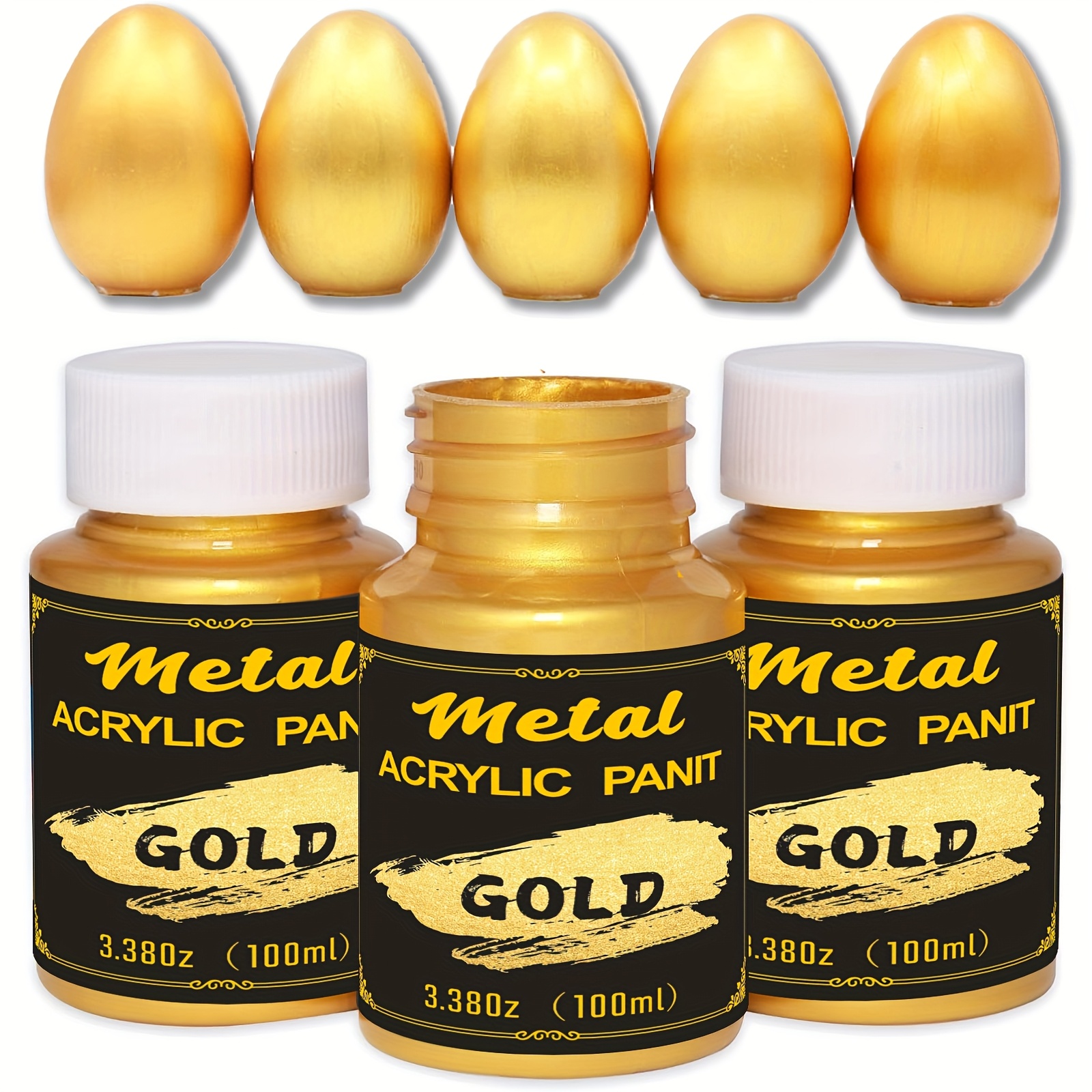 Acrylverf goud metallic, goudkleur acrylverf waterproof, metallic goudverf voor kunstschilderen, metallic kleuren om te knutselen en grafsteen, hout en meubels (3 kleuren