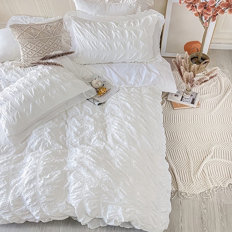 3pcs Duvet Cover Set: 1 Duvet Cover + 2 Pillowcases (pillow Inserts Not Included), Cooling & Breathable, Bubble Gauze Lace Trim, Soft And Breathable For Bedroom Or Dorm