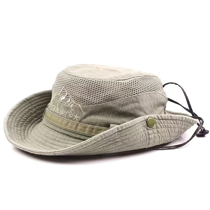 TEMU Cappello da pescatore da a tesa larga, cappello da sole estivo in rete traspirante, cappello lavato, cappello da pescatore casual da esterno,
