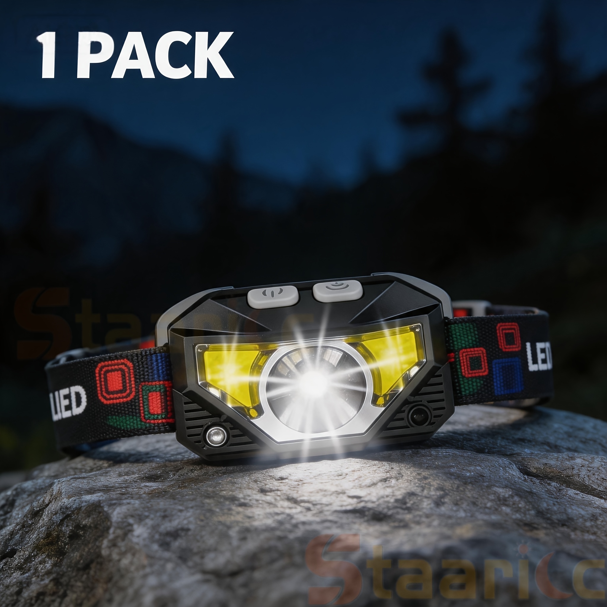 TEMU Rechargeable Headlamp With Wave-activated Sensor, Offering 8 Lighting . Compact And Lightweight, Ideal For Running, , Fishing, Maintenance, And