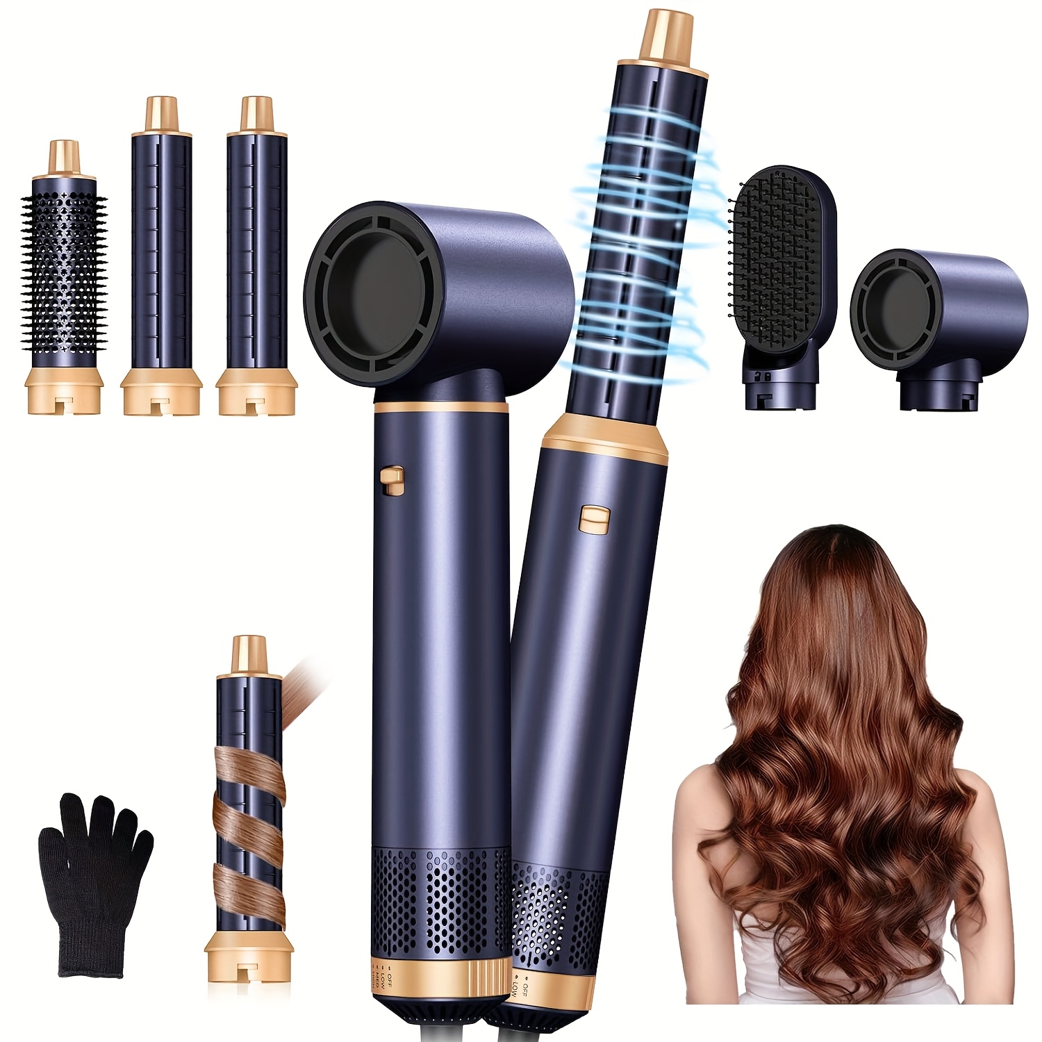 Multifunctional 5-in-1 Hair Styler Hot Air Brush Aistyler 1000W Hot Air Styling Round Brush Hair Hot Brush Auto Hair Curler Straightener Curling Iron Thermal Brush