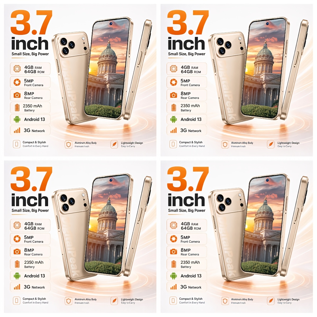 3.7 Inch Smartphone 4gb 64gb Rom 13 Small Compact Phone 5mp Front 8mp Rear 2350mah Battery 3g For Teen Outdoor Running Jogging Hiking Trail Gps Use