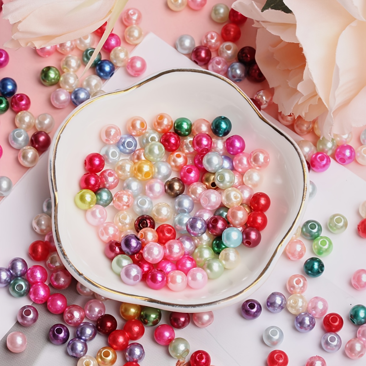 

200/100pcs 6/8mm Acrylic Colored Pearl Round Loose Beads Diy Bracelet Necklace Accessories Handmade Beaded Material