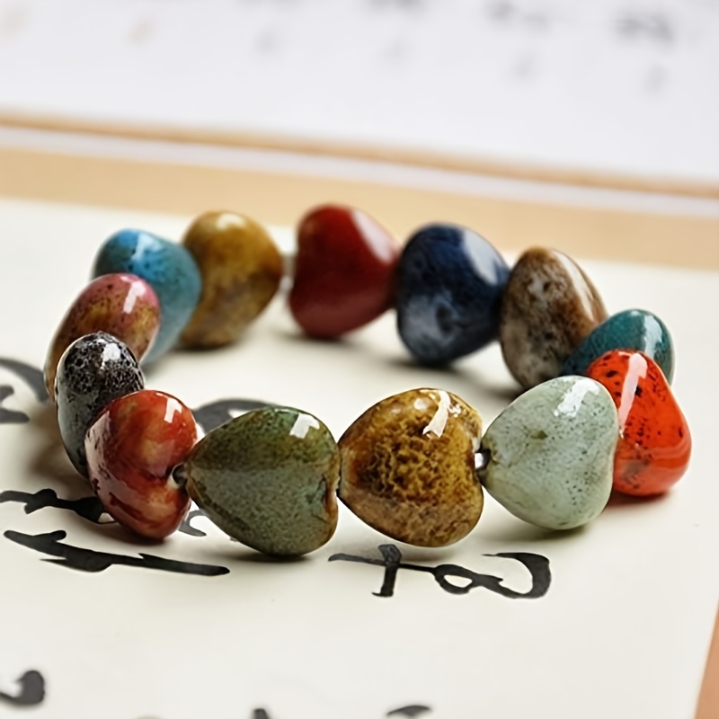 Heart-Shaped Beaded Elastic Bracelets, Daily Wear