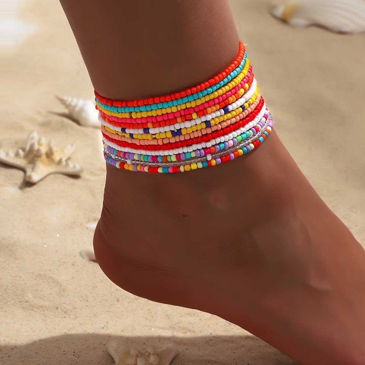 

13-piece Set, Colorful Beaded Anklet Chains, Bohemian Vacation Style, Summer Versatile Accessory, Handcrafted Bead Foot Jewelry, Perfect For Ladies Daily And Holiday Wear