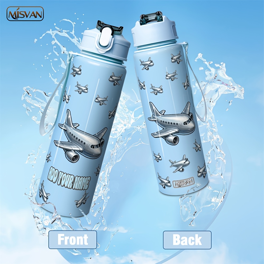 TEMU 1pc Custom Name 25oz Large Water Bottle, Shiny Metallic Style Passenger Plane Print. 1 Click Open Leakproof Design, Lightweight Portable Water