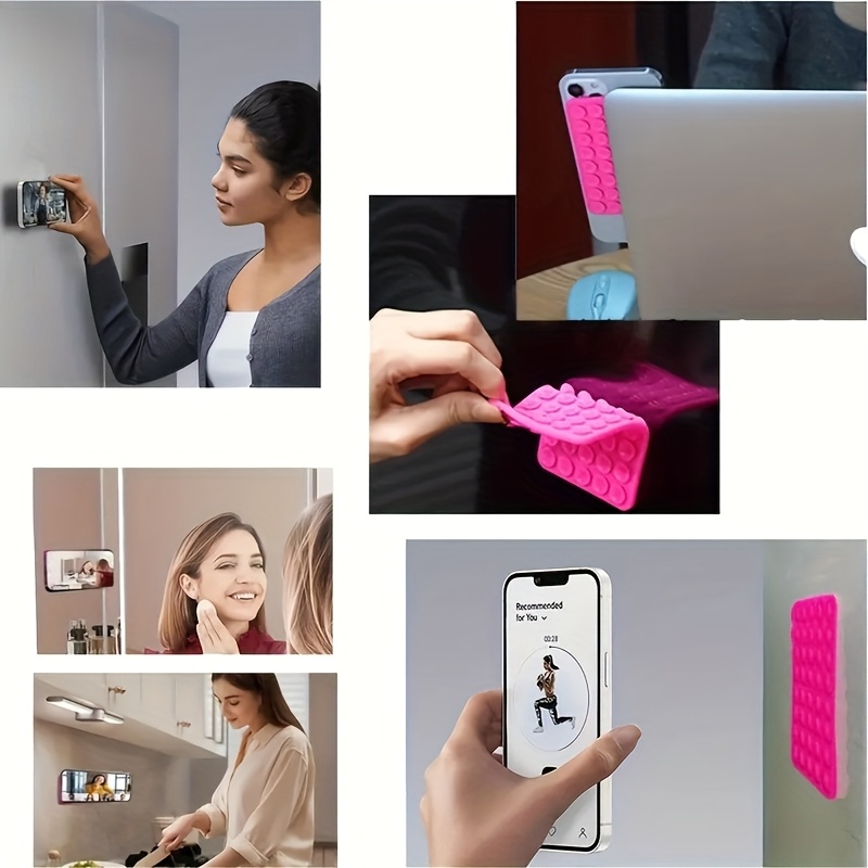 Set de 2 suporturi de telefon cu ventuză din silicon față-verso, accesorii siliconice pentru iPhone și Android, unghi reglabil și design compact, potrivite pentru machiaj, dans, fitness, yoga, duș, binge-watching