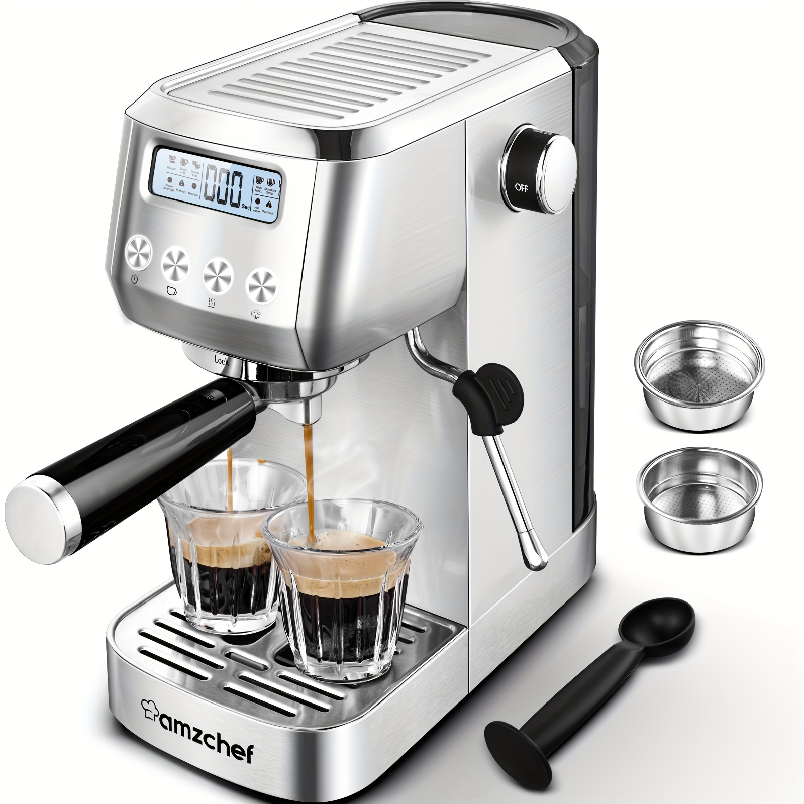 TEMU 1 Lcd Display Espresso Machine With Automatic Milk Frother, 20 Bar Pressure Compact Coffee Machine, Stainless , Suitable For Espresso/cappuccino/latte, , Office, Etc.