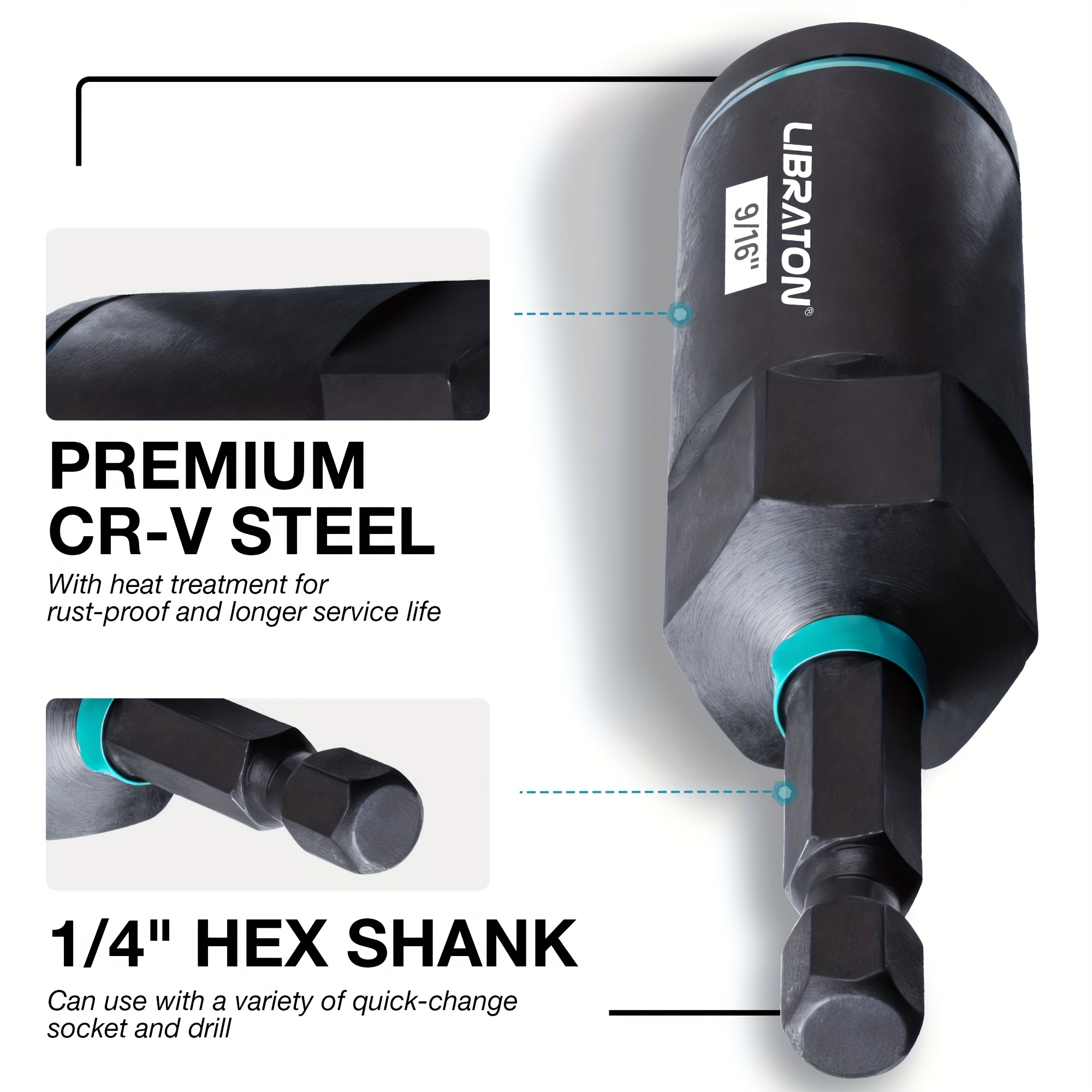 Juego de 16 piezas de desarmadores magnéticos y profundos para tuercas LIBRATON, de 1/4" a 9/16" y de 1/4" a 4/3" (3 pulgadas de largo), con vástago de 1/4" para cambio rápido, ideal para espacios reducidos, compatible con taladros de impacto - Imagen 4