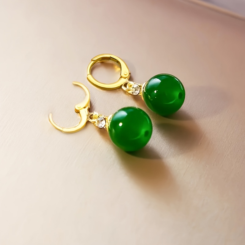 Pair Of Elegant Easy Court Style Ethnic Style Fashion Women's Earrings Ear Clips Hanging Green Bead Glass Suitable For Banquets Weddings Parties And Daily Wear