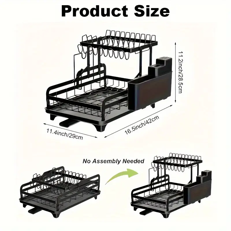 2 tier dish drying rack kitchen counter detachable dish drainer with utensil holder and cup rack black plate rack large racks anti rust collapsible Product details 1