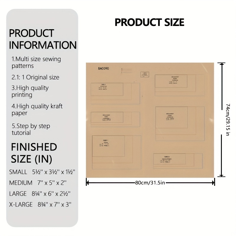 E-shop 4-Größen Essential Reißverschlussbeutel Nähmuster, 1:1 Maßstab Damenhandtaschen Nähmuster, Stylische Taschenprototypen, Perfekte Nähschablonen